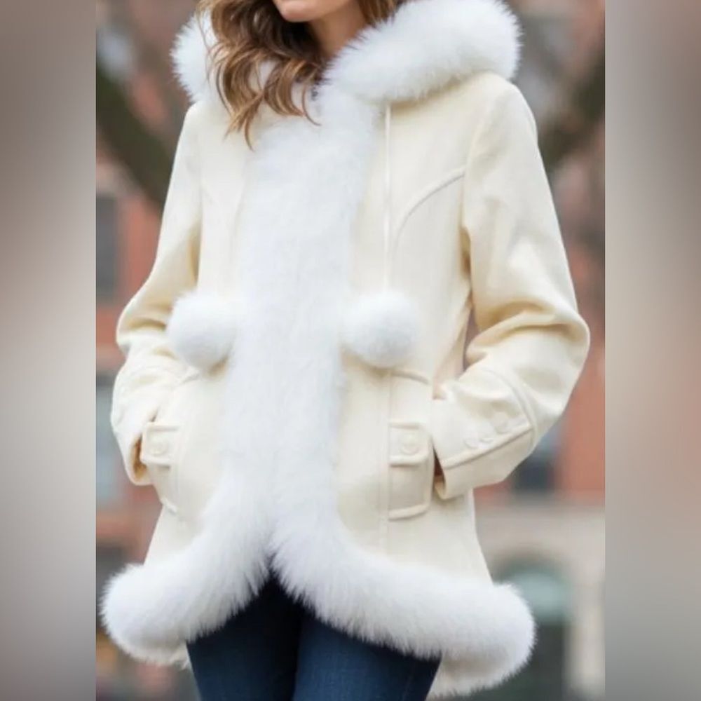 Moda International Faux Fur Wool Blend Winter Coat Size M